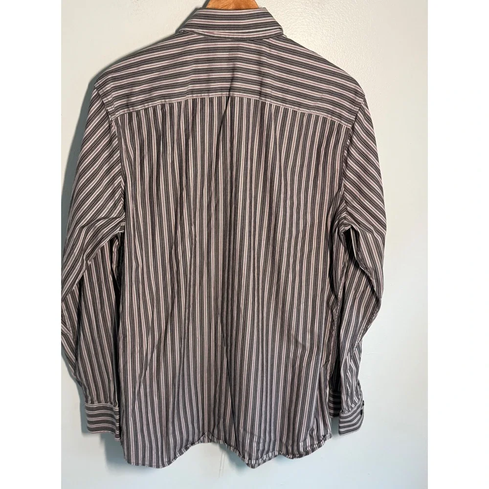 Banana Republic Slim Fit Striped Button Down Shirt Mens Large L Grey Burgundy